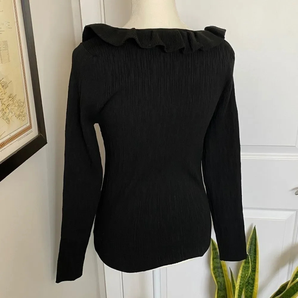 NWT Current Air Ribbed Ruffle V-Neck Sweater - Picture 10 of 12